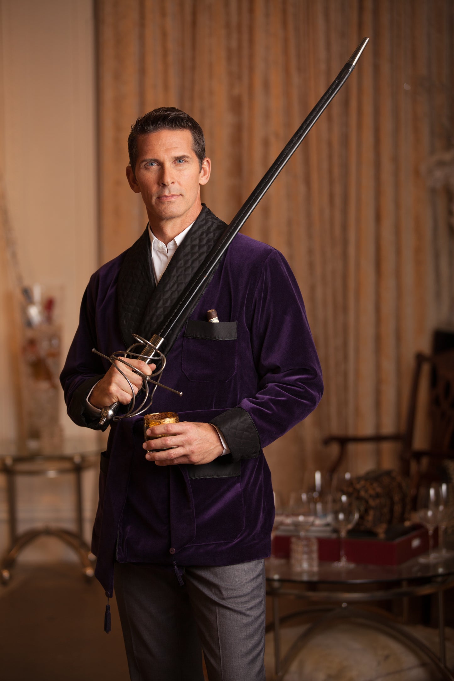 Velvet Smoking Jacket - Purple Merlot