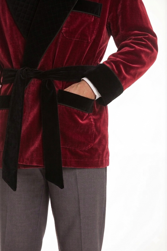 Velvet Smoking Jacket – Burgundy with Black Collar