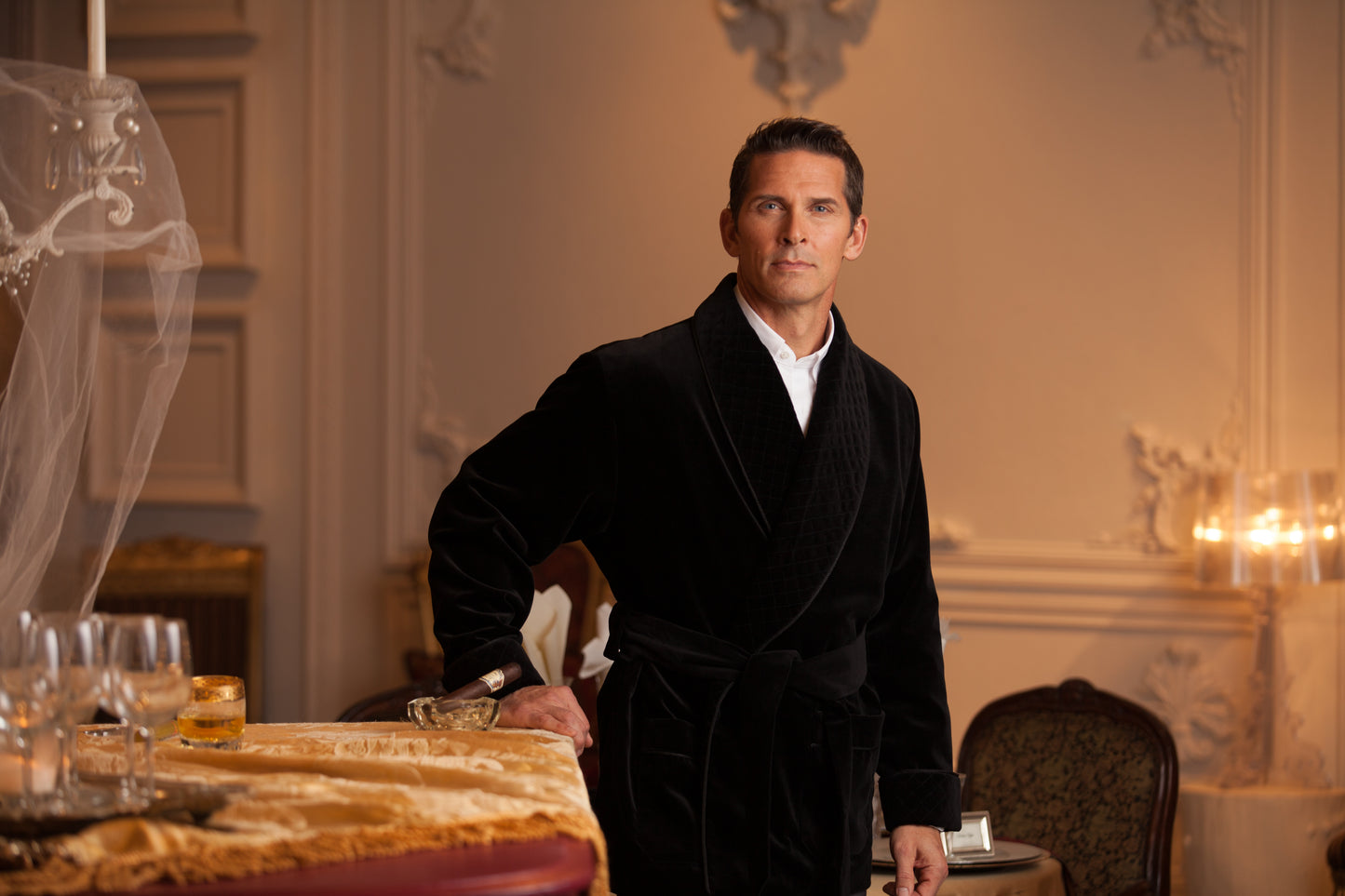 Velvet Smoking Jacket - Black