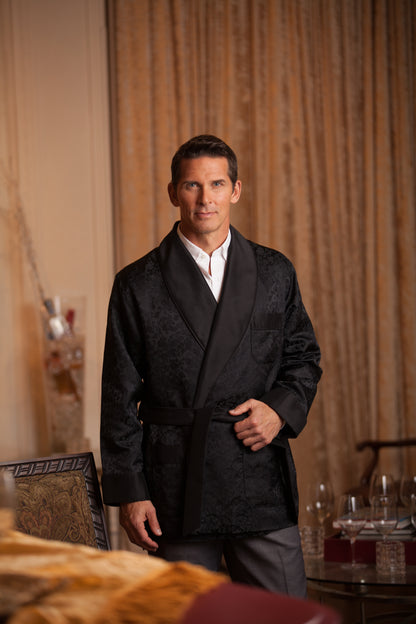 Satin Smoking Jacket – Brocade Black