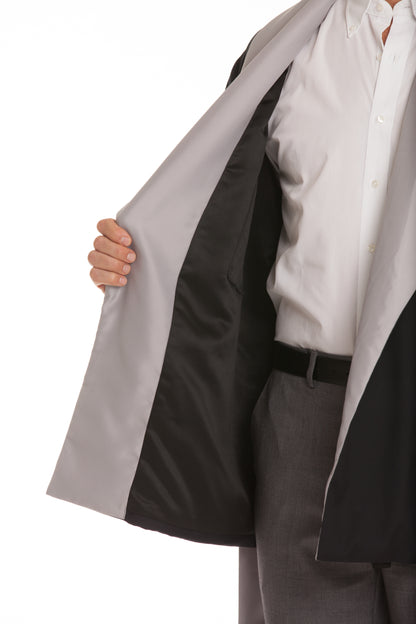 Satin Smoking Jacket - Navy with Gray