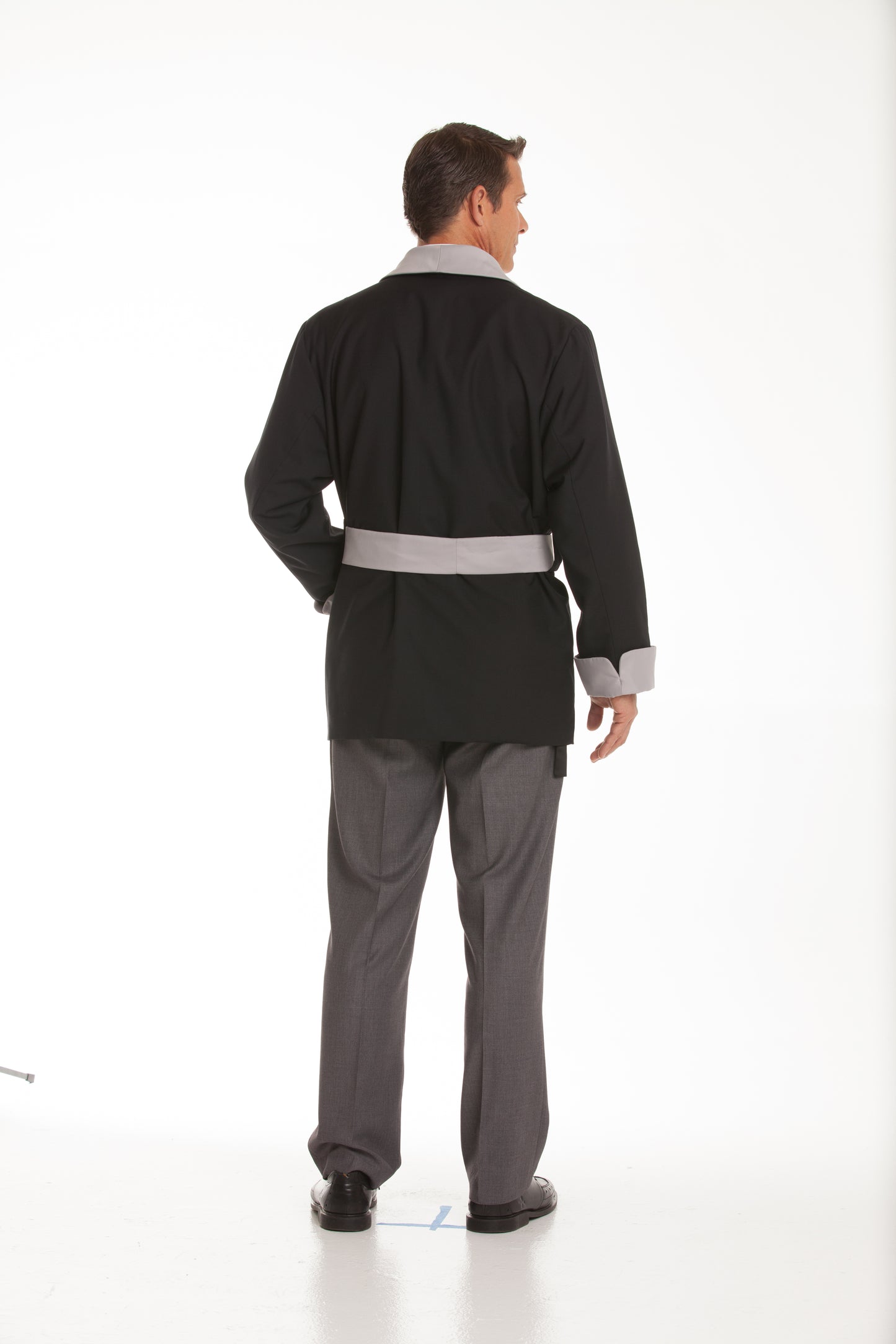 Satin Smoking Jacket - Navy with Gray