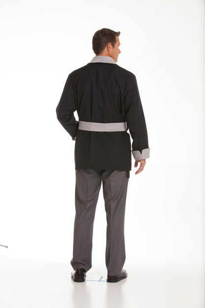 Satin Smoking Jacket - Navy with Gray