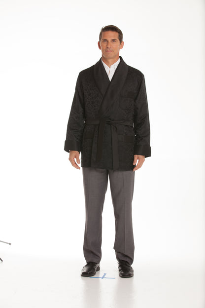 Satin Smoking Jacket – Brocade Black