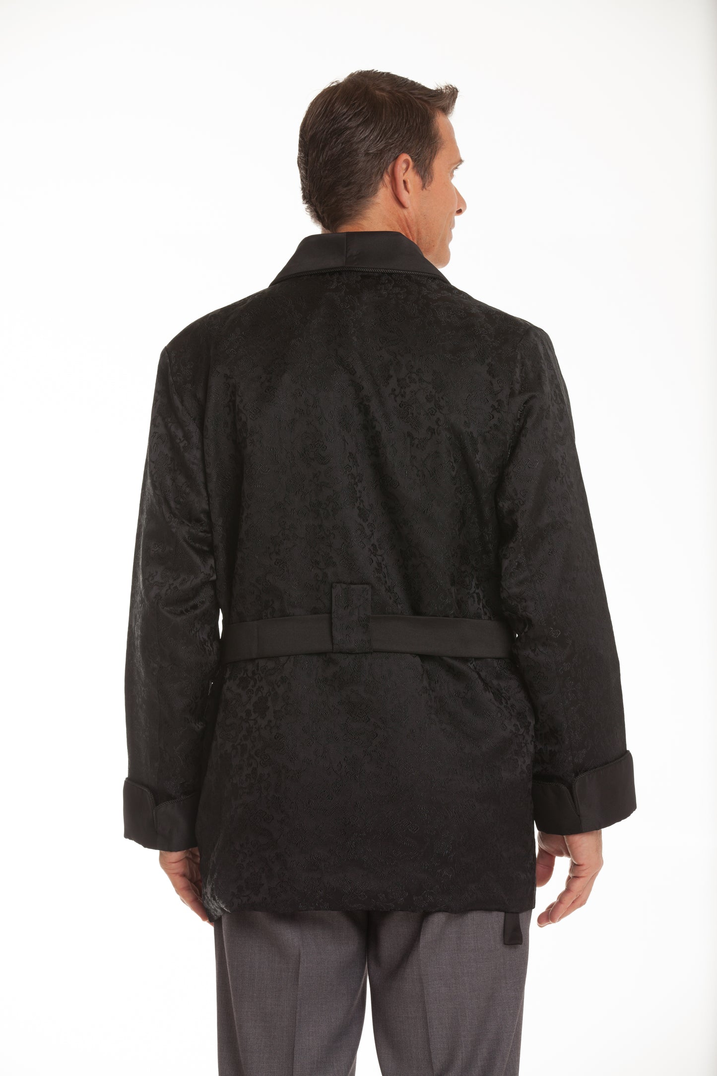 Satin Smoking Jacket – Brocade Black