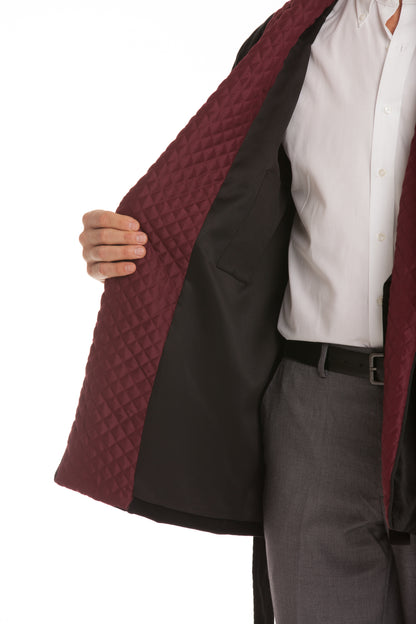 Velvet Smoking Jacket - Black with Burgundy  Collar
