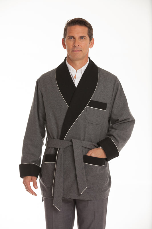 Velvet Smoking Jacket – Gray with Black Quilted Collar
