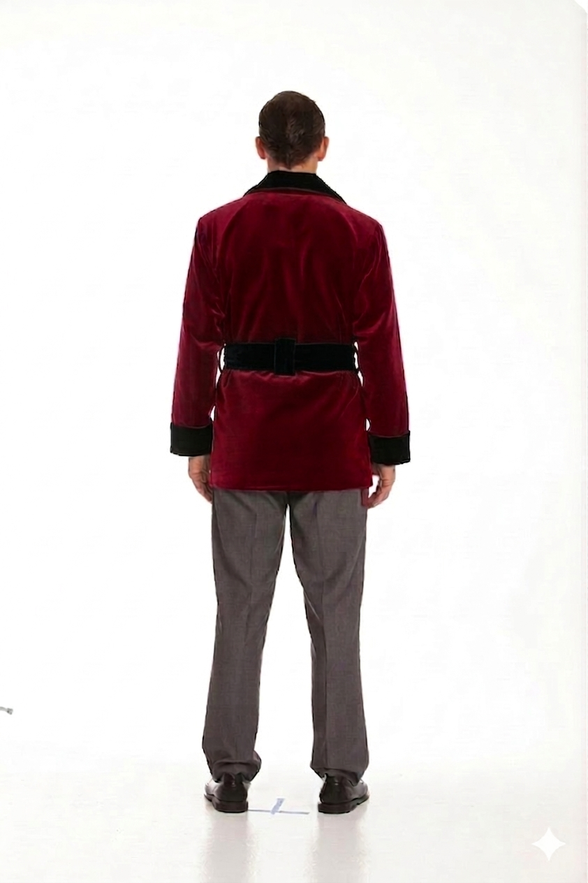 Velvet Smoking Jacket – Burgundy with Black Quilted Collar