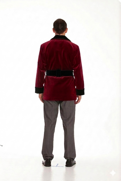 Velvet Smoking Jacket – Burgundy with Black Quilted Collar