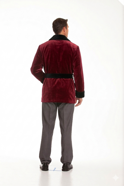 Velvet Smoking Jacket – Burgundy with Black Quilted Collar