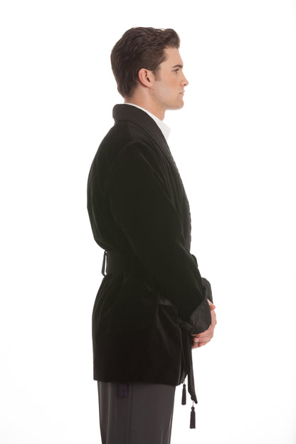 Velvet Smoking Jacket - Black with Black Quilted Collar