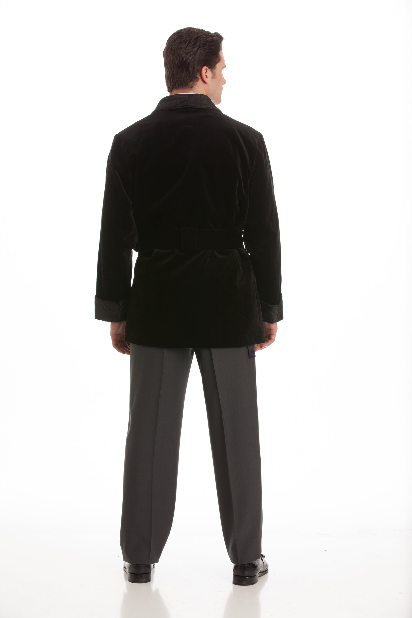 Velvet Smoking Jacket - Black with Black Quilted Collar