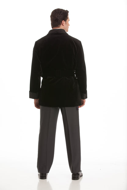 Velvet Smoking Jacket - Black with Black Quilted Collar
