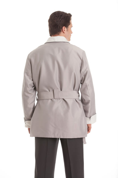 Satin Smoking Jacket - Taupe with White Collar
