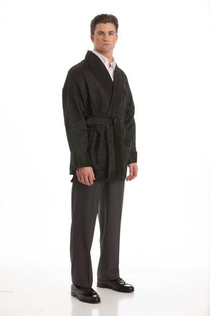 Velvet Smoking Jacket – Black Textured Velvet with Black Shawl Collar