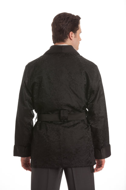 Velvet Smoking Jacket – Black Textured Velvet with Black Shawl Collar