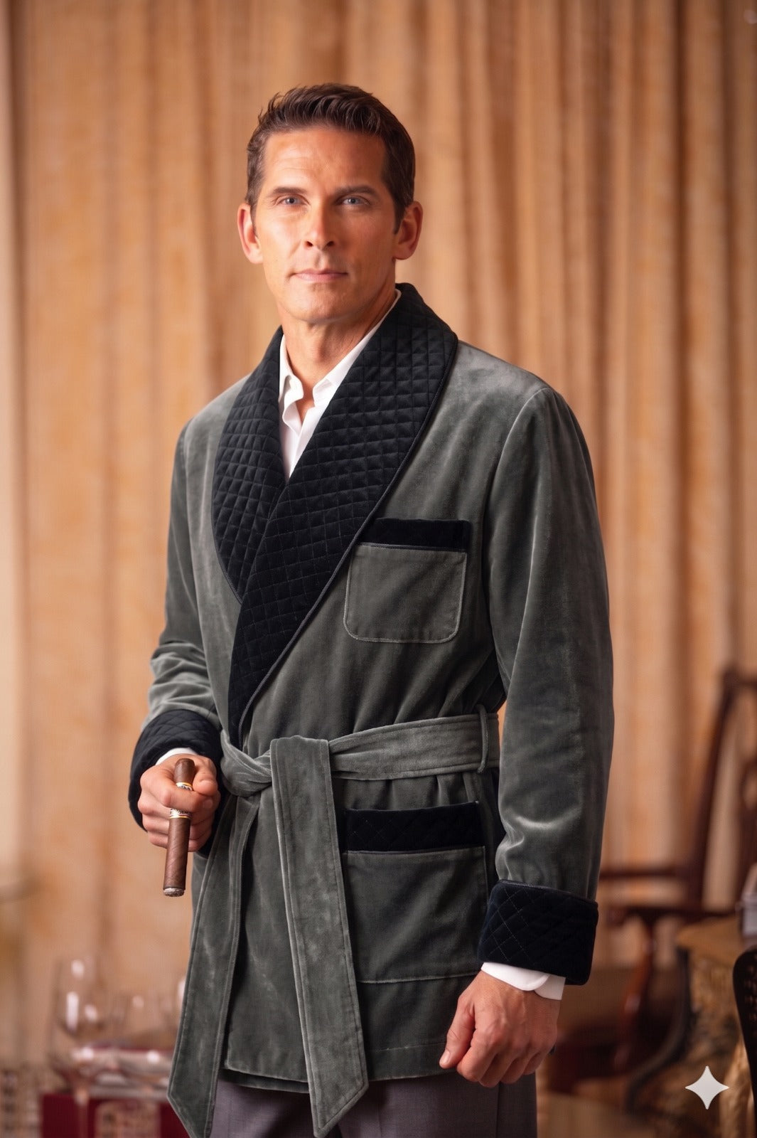 Velvet Smoking Jacket - Gary with Black