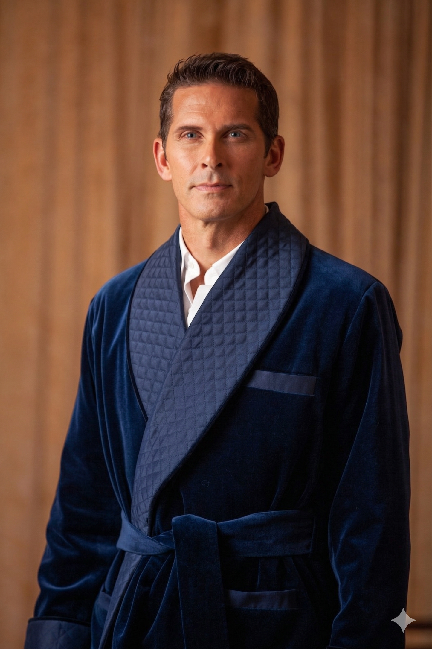 Velvet Smoking Jacket-Navy with Blue Piping